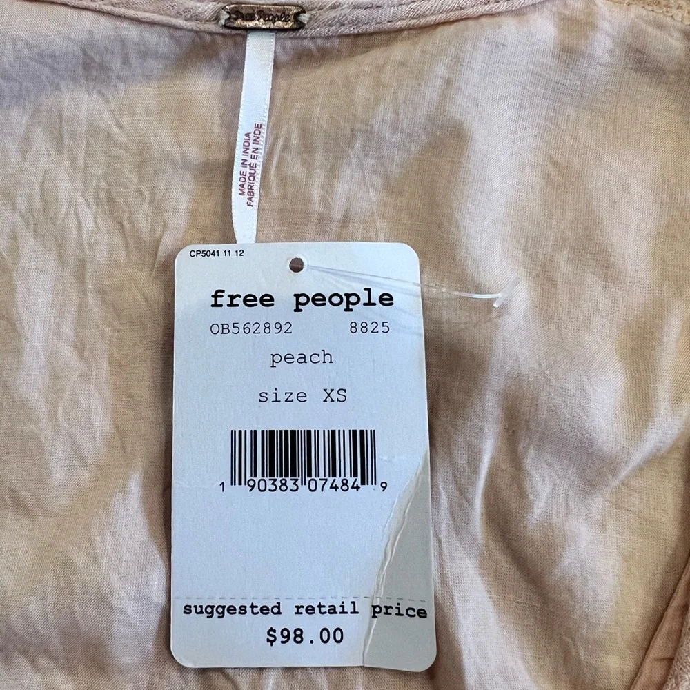 Free People NWT Runaway Peach Crochet Sleeve Blouse XS